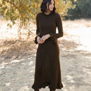 DÔEN Estella ruffled pointelle-knit alpaca-blend midi dress.